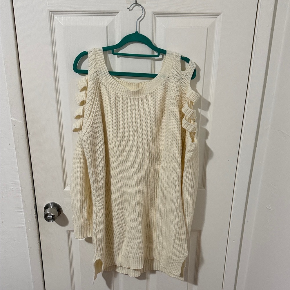 Women's Cream Sweater with Cut-Out Details